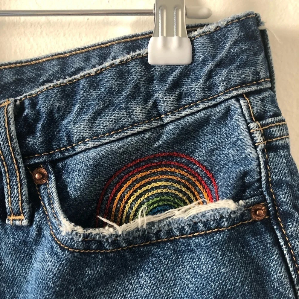 ☀️OLD NAVY Rainbow OG High Rise Distressed Button Fly Shorts - Picture 4 of 10